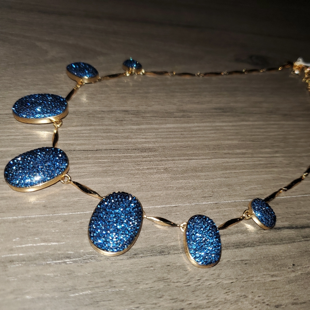 NWT Kate Spade Navy Sapphire Blue Pave the Way Statement Necklace - Picture 2 of 10